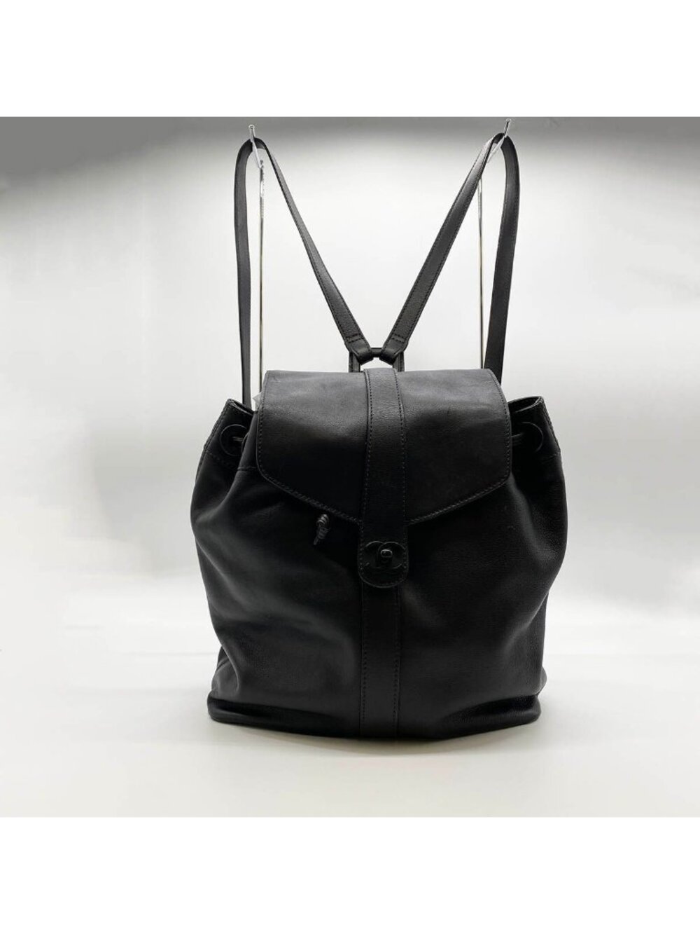 Chanel CC Logo Turnlock Backpack Leather Black Vintage